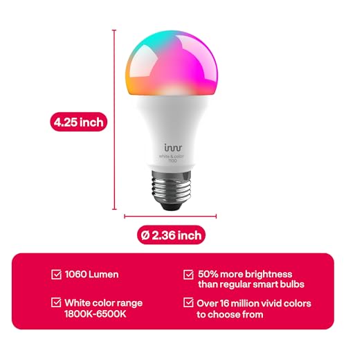 innr Zigbee A19 Smart Bulb, Works with Hue*, Alexa, SmartThings, White & Color, 40% More Brightness, E26 LED Color Changing Light Bulb, Dimmable, 1100 Lumen, 4-Pack
