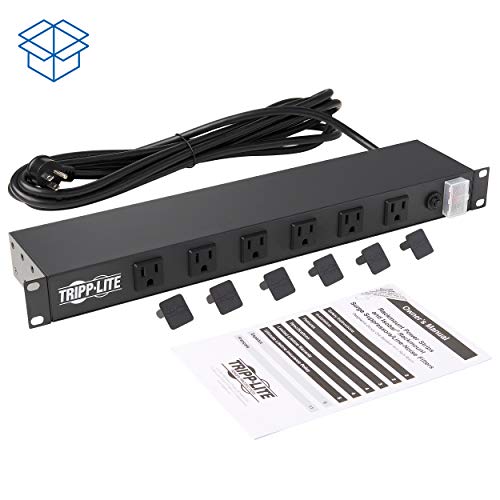 Tripp Lite 12-Outlet Rackmount PDU Power Strip, Six Front & Six Rear Facing Outlets, 15A, 120V, 15ft Cord with Right-Angle Plug, Horizontal 1U Rack Mount, Lifetime Manufacturer's Warranty (RS1215-RA)