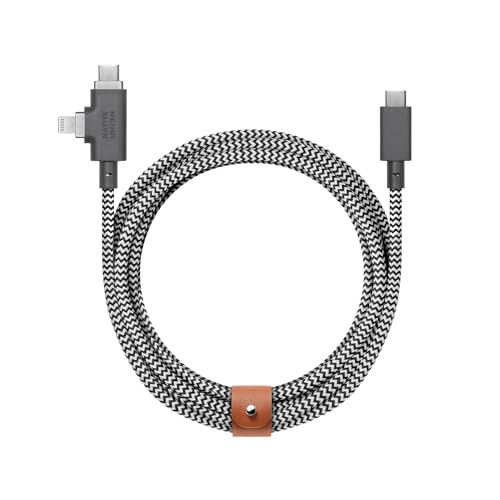 Native Union Belt Cable Duo Pro 240W – 8ft Ultra-Strong Braided Universal Charging Cable – Made with Recycled Materials – 2-in-1 MFi Certified Connectors for Lightning & Type-C Devices (Zebra)