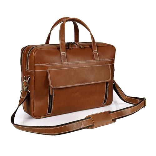 18 Inch Full Grain italian Leather Briefcase for Men, Top Choice Gifts, Handcrafted Laptop Bag (TAN) (18 inch)