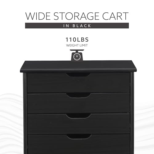 Linon Corinne Black Six Drawer Wide Rolling Storage Cart