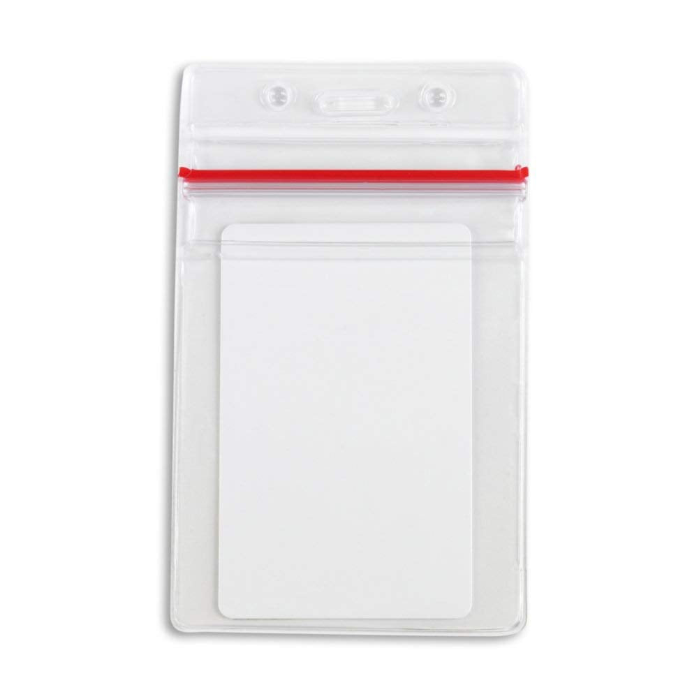 ID Badge Holder with Sealable Red Stripe, Horizontal, Vertical, 50 Pack (Vertical)
