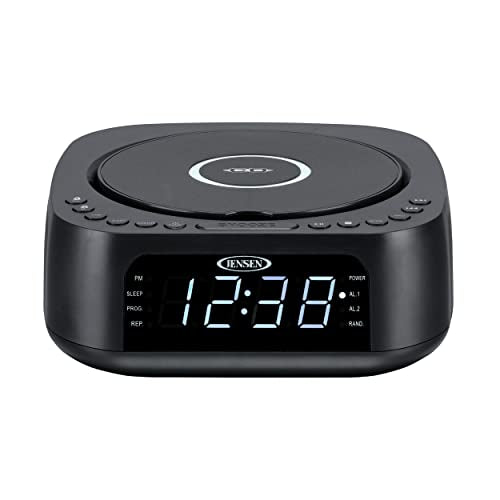 JENSEN JCR-375 Stereo Digital Dual-Alarm Clock with Top-Loading CD Player, FM Tuner, USB Charging Port, and Battery Backup