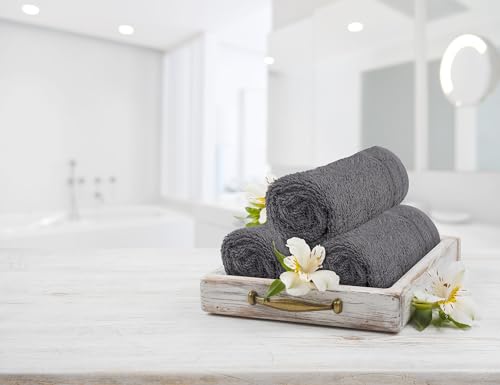 Tens Towels Pack of 60 Washcloths, 12 x 12 Inches, Lighter Weight, Quick to Dry, Super Soft & Absorbent, Gentle Face Towels, Hotel Quality, Perfect for Bathroom, Gym, Spa, Dark Grey