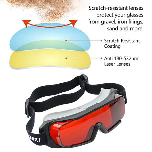Professional OD6+ Laser 532nm Strap Goggles,180-540nm Safety for Green Laser,UV/Violet and Blue Laser Goggles,Laser Strap Glasses for Laser Whitening,Cold Light,Laser Engraving, with Cover Glasses.