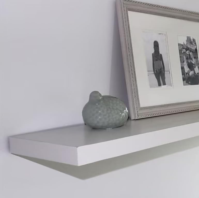 InPlace Durable Shelf with Invisible Brackets - Easy to Install & Remove Deep Floating Shelves for Wall - Infant MDF Wall Shelf for Bedrooms & Kitchen - 10.2"D x 47.3"W x 2"H - White - 0191801