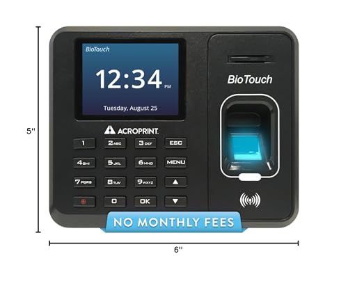 Acroprint BioTouch Self-Contained Automatic Biometric Fingerprint/Proximity Time Clock (No Monthly Fee)