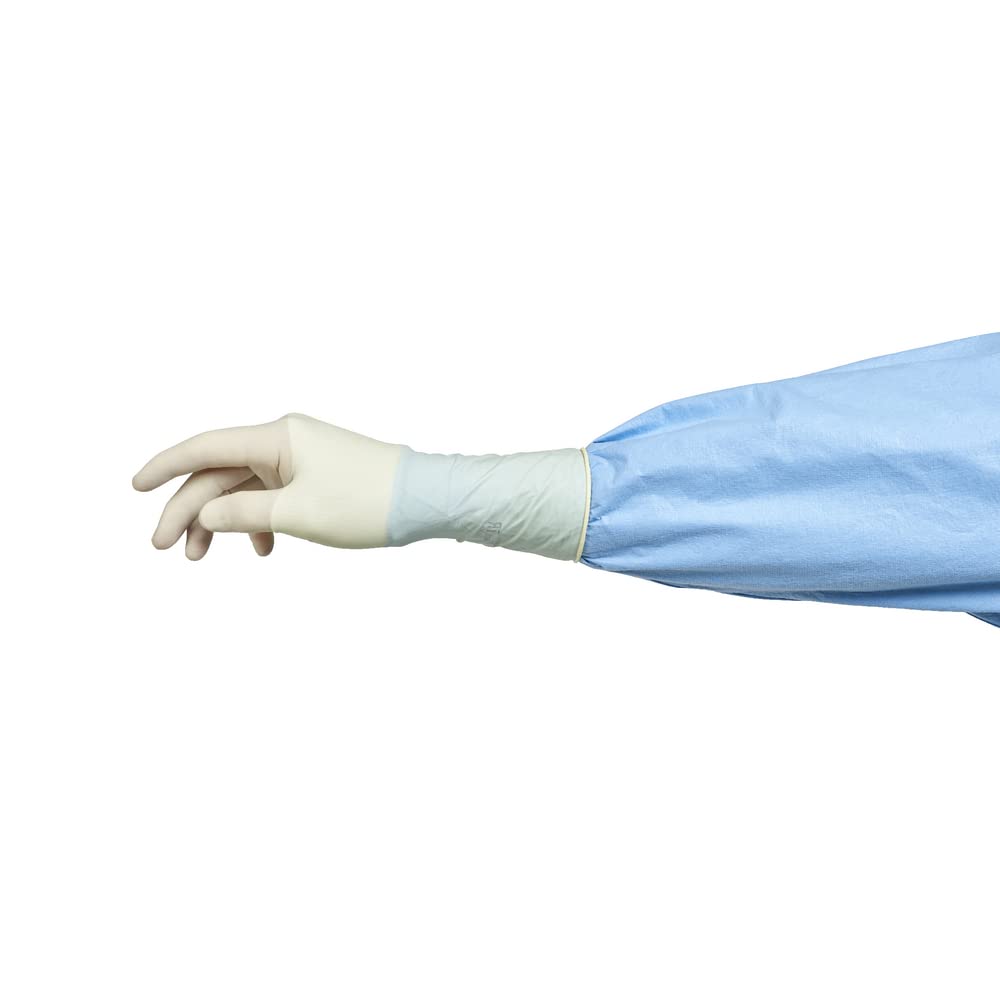 HALYARD Micro Surgical Gloves Sterile Neoprene Individually Wrapped Pairs Powder Free Medical Disposable Gloves, 5.9 mil, Size 7.5 Medium, Cream, SGL85075 (Box of 50 Pairs - 100 Total)