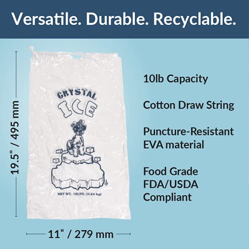 Pinnacle Mercantile Plastic Ice Bags 10 Lb. With Draw String Closure Pack 500