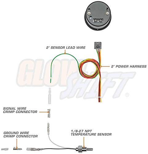 GlowShift Tinted 7 Color 260F Automatic Transmission Temp Gauge Kit - Includes 1/8-27 NPT Electronic Sensor & Wiring - Multi-Color Display - Black Dial - Smoked Lens - for Car & Truck - 2-1/16" 52mm