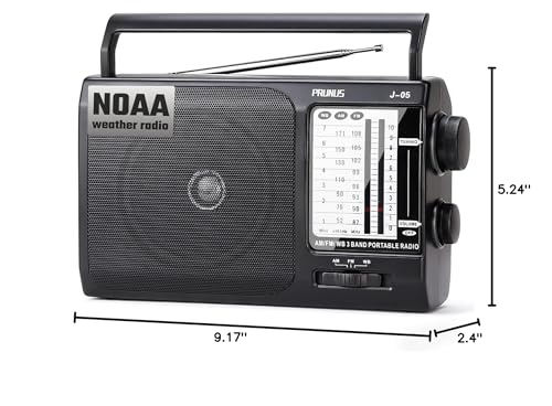 NOAA Weather AM FM Portable Radio with Best Reception, Transistor Radio, Battery Operated Radios by 3X D Cell Batteries or AC Power for Household & Outdoor, Plug in Wall by PRUNUS