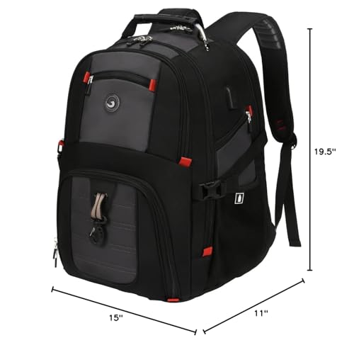 SHRRADOO Extra Large 50L Travel Laptop Backpack with USB Charging Port, College High School Backpack Airline Approved Business Work Bag Fits 17 Inch Computer for Men Women