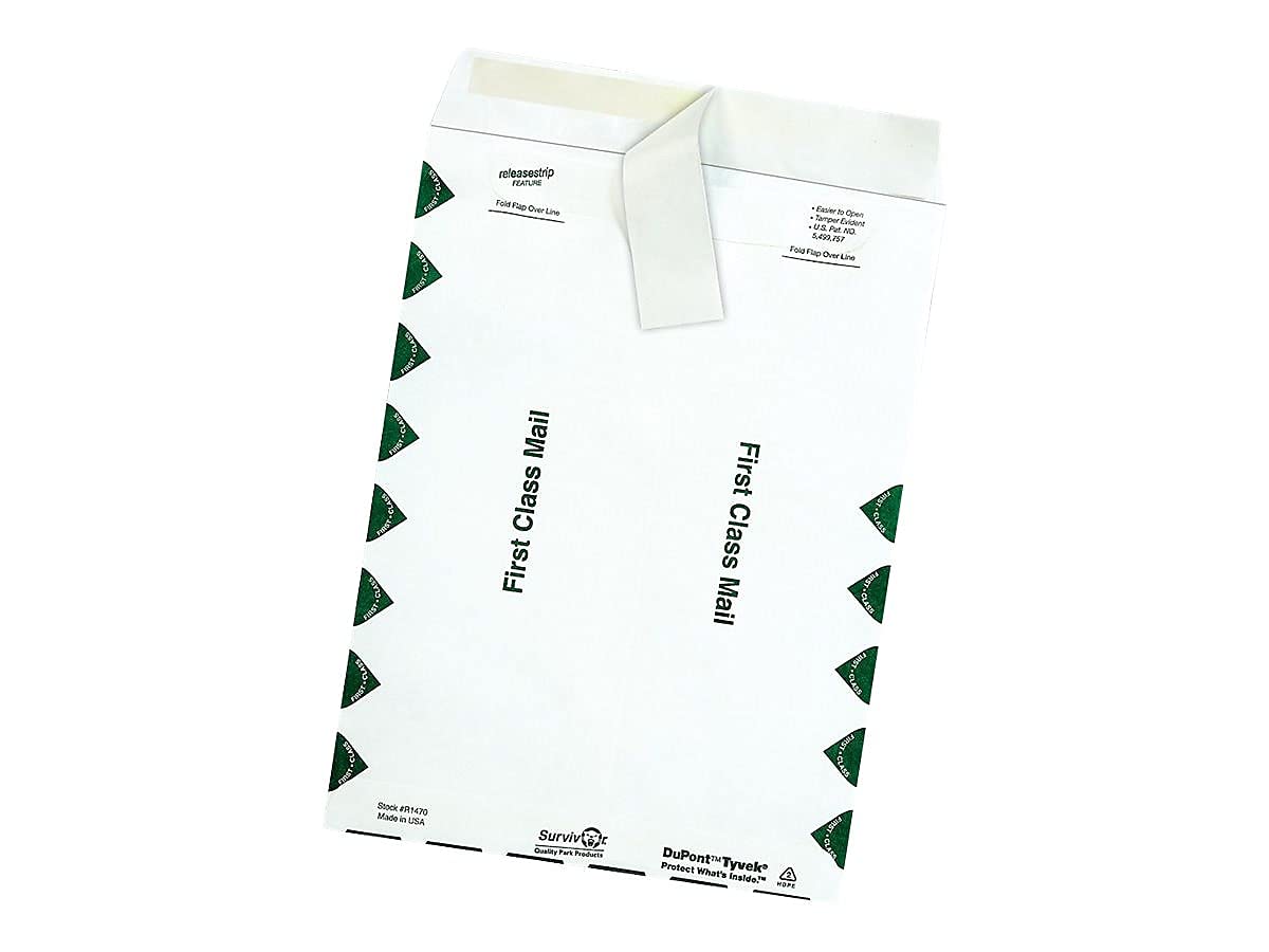 Survivor R1470 Tyvek Open-End Envelope,1st Class,9-Inch x12-Inch,100/BX,WE