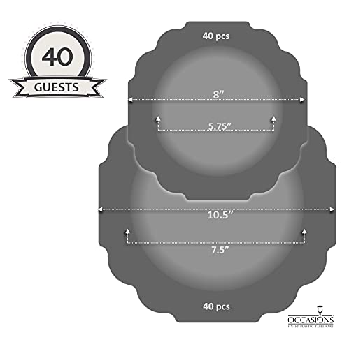 " OCCASIONS " 80 Plates Pack,(40 Guests) Heavyweight Wedding Party Disposable Plastic Plates Set -40 x 10.5'' Dinner + 40 x 8'' Salad/Dessert Plate (Imperial in White/Blue & Gold)