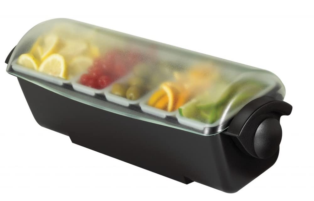 San Jamar Dome Garnish Center 5 Tray with Caddy for Kitchen, Bar, And Restaurants, Plastic, 8 Pints, Black