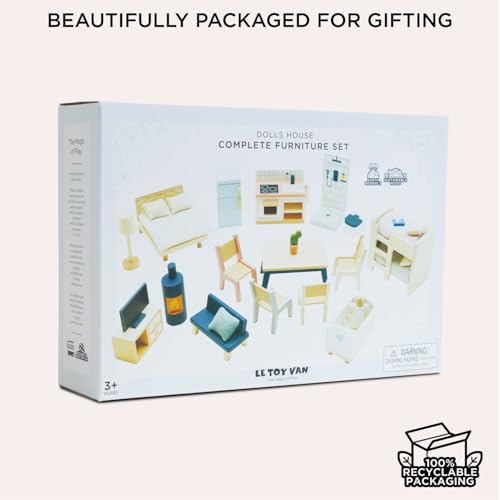 Le Toy Van - Wooden Dolls House Full Starter Furniture & Accessories Play Set for Dolls Houses | Girls or Boys Dolls House Furniture Sets - Suitable for Ages 3+