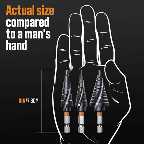 3PCS Unibit Step Drill Bit Set (1/4"-7/8"), M35 Cobalt, TiAlN Coated for Superior Durability, Spiral Cone Drill for Stainless Steel, Sheet Metal, Aluminum & Plastic