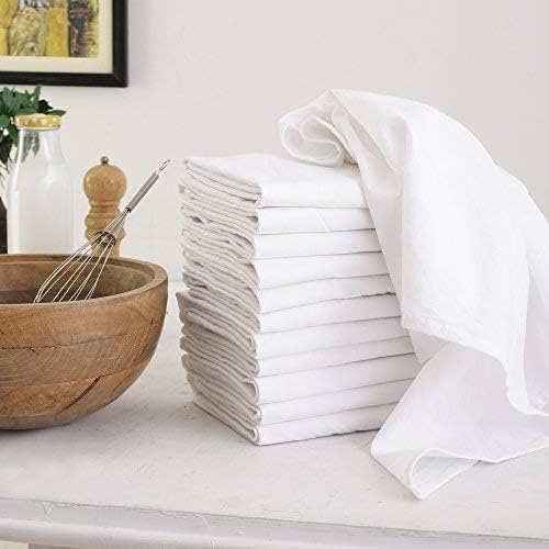 DG Collections 100% Cotton Flour Sack Towels – 50 Pack, 27x27 Inches, White, Lint-Free, Pre-Washed, Hemmed Edges – Reusable Kitchen Towels for Cleaning, Embroidery, Printing & Crafts - White
