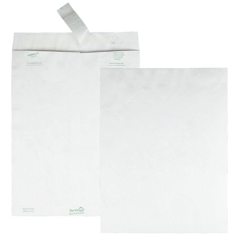 Quality Park Survivor Shipping Envelopes, 10" x 13", Made with Strong, Lightweight DuPont Tyvek Material, Flap-Stik Peel and Seal Closure, 50/Box (QUAR1582)