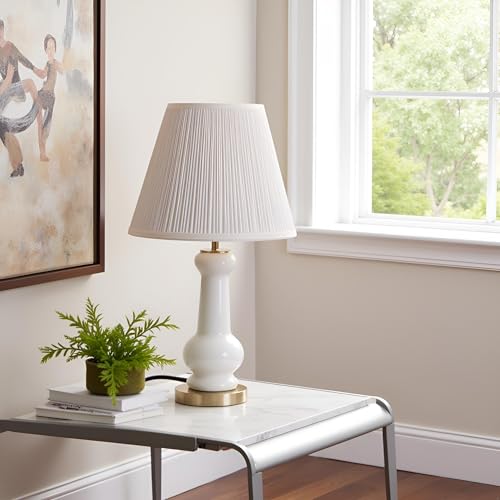 Aspen Creative 33055, Hardback Empire Transitional Spider Lamp Shade, Mushroom Pleated Powder White, 7" Top x 13" Bottom x 10" Slant