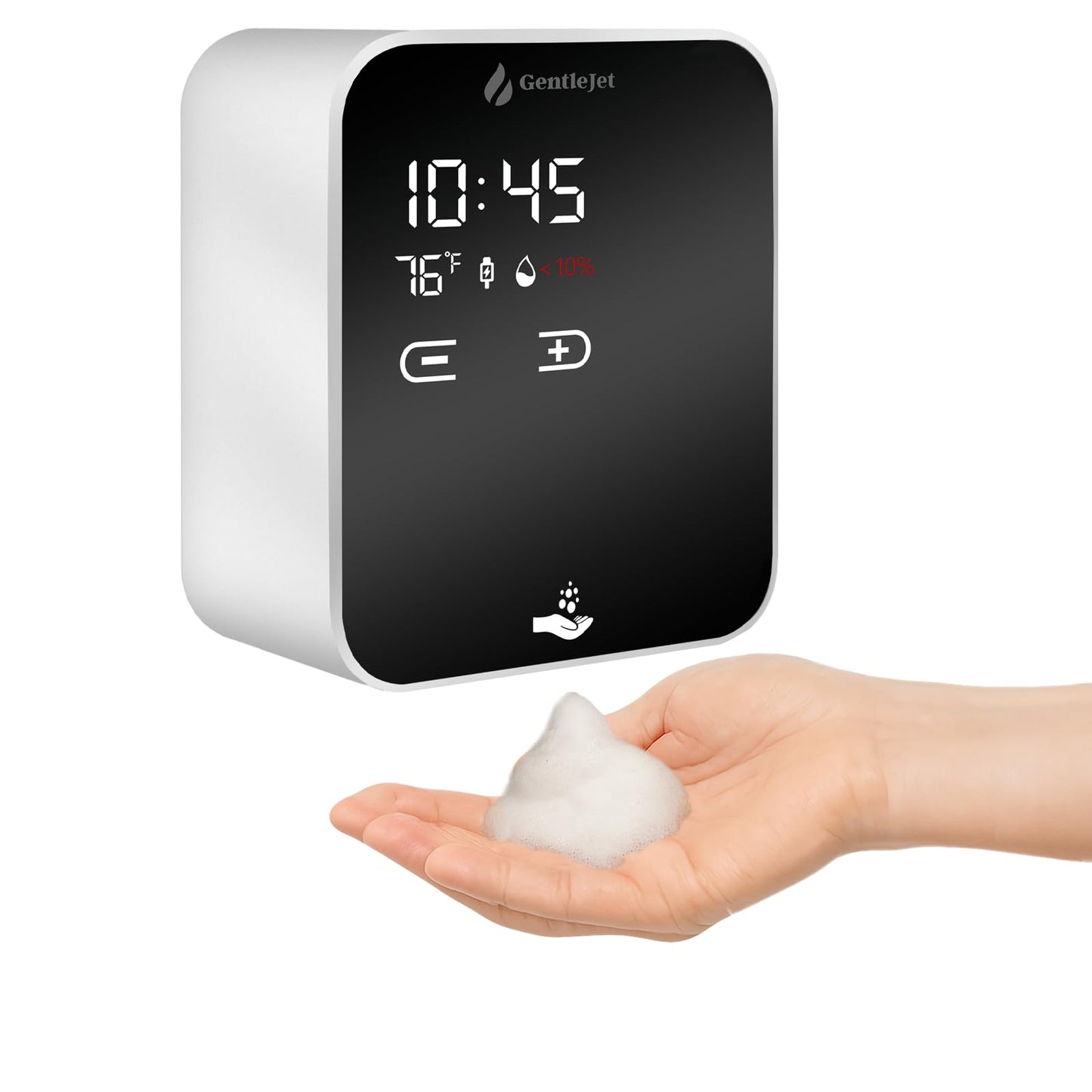 GentleJet AuraJet Automatic Foaming Soap Dispenser, LED Display, Aluminum Alloy Body, 5 Foam Levels Adjustable, USB-C or Battery Powered, 16.2 oz Automatic Soap Dispenser Touchless Wall Mount