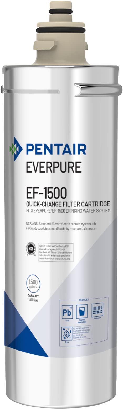 Pentair Everpure EF-1500 Quick-Change Filter Cartridge, EV985850, NSF Certified to Reduce Lead, For Use in Everpure EF-1500 Full Flow Drinking Water System, 1,500 Gallon Capacity, 0.5 Micron