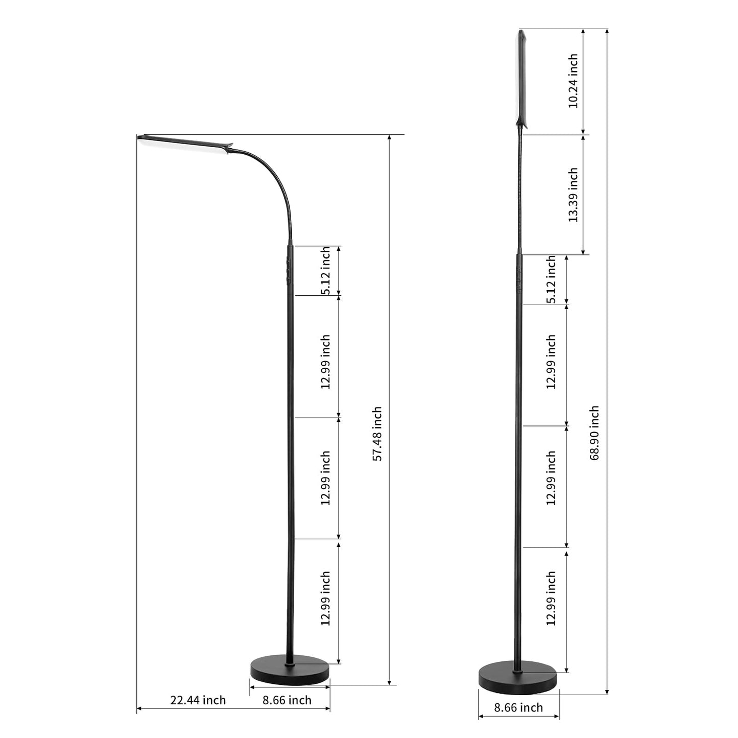 FRIDEKO HOME Dimmable LED Floor Lamp, 1800LM 4 CCT Gooseneck Light with Remote & Touch Control, Eye-Friendly Task Lamp for Painting Over Chair Crafts Lash Extensions Bedroom Office Living Room, Black