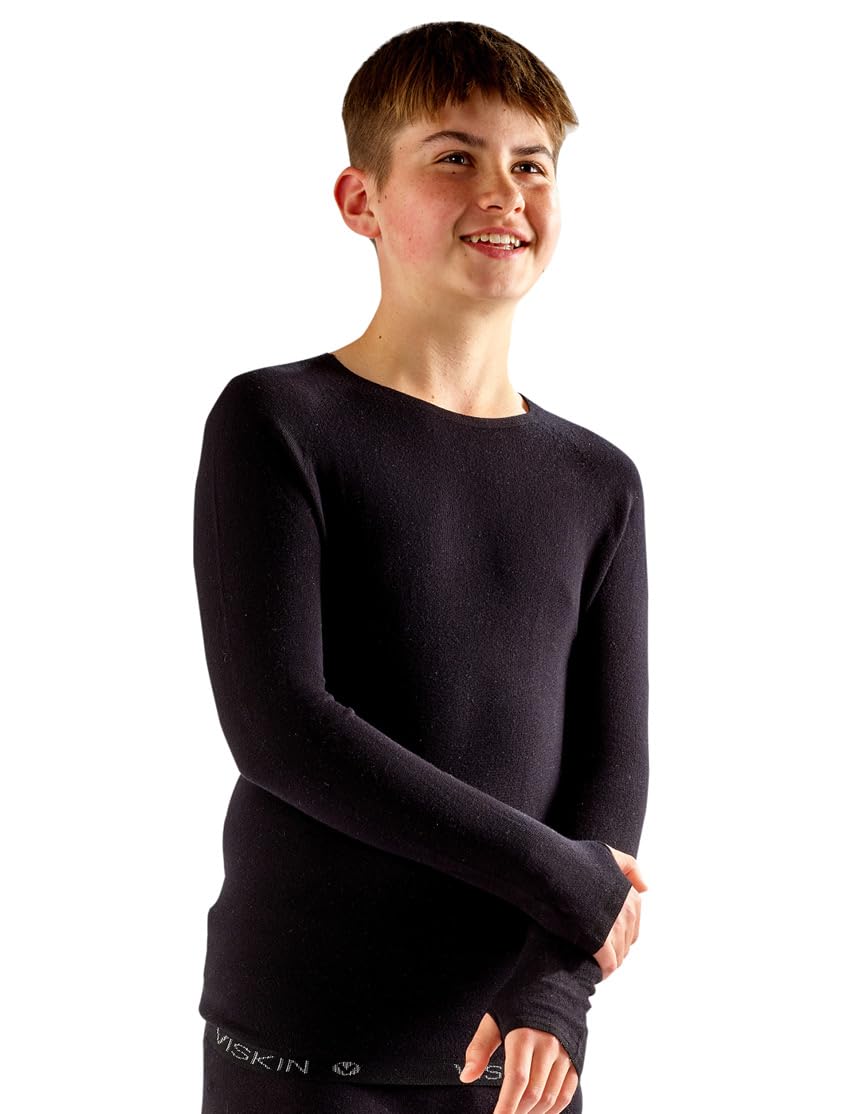 Viskin Teens Seamless Top for Eczema Prone Skin, Psoriasis and Itchy Skin, Viscose Fibre Clothing for Boys and Girls, Absorbs Moisture, Soothing and Cooling Effect 11-14 Years, Black