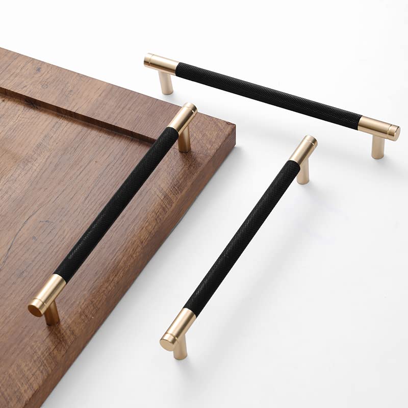 Westablize 24 Pack 7 1/2 Inch 192 mm Bar Cabinet Pulls Gold and Black Knurled Handles for Brushed Gold Drawer Pulls Cupboard Aluminum Handles