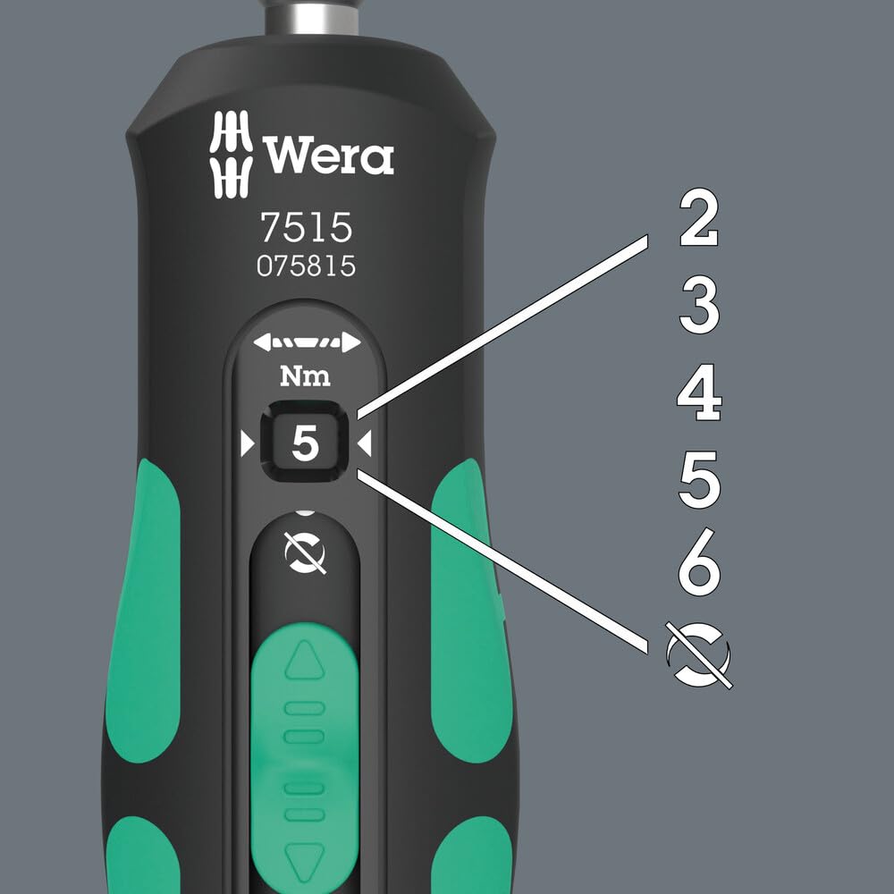 WERA - 05075815001-7515 Kraftform Safe-Torque Speed Torque Screwdriver, 2-6 Nm, 1/4" x 2.0 Nm x 3.0 Nm x 4.0 Nm x 5.0 Nm x 6.0 Nm x 147.5 mm