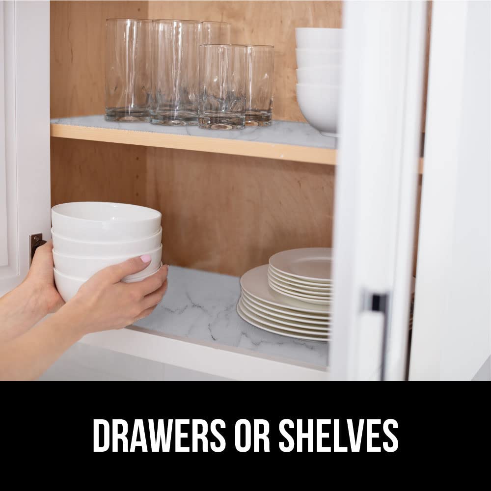 GORILLA GRIP Slip Resistant Drawer and Shelf Liner 2 Pack, Non Adhesive Water Resistant, Easy Clean and Trim, Smooth Surface Liners for Kitchen Cabinet, Shelves, Drawers, Pantry, 12 IN x 20 FT, Marble