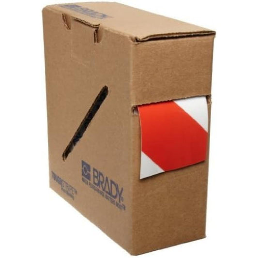 Brady - 104318 ToughStripe Nonabrasive Diagonal Stripes Floor Marking Tape, 100' Length, 2" Width, Red on White (Pack of 1 Roll)