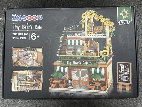 INSOON City Coffee House Building Set with Light, 1173 PCS Cafe Shop Building Block Toy with Ordering Counter Baking Room, Architecture Construction Model for Adults Teens Kids Boys Girls Ages 6-12+