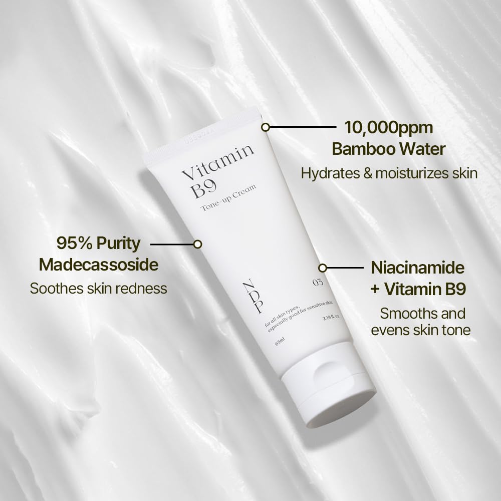 NATURAL DERMA PROJECT Vitamin B9 Cream Makeup Primer for Face (65ml / 2.19 Fl Oz) Hydrating Primer, Tinted Moisturizer, Natural Tone Up, Glass Skin, Flawless, Dewy Glow, Radiance, Niacinamide, NDP