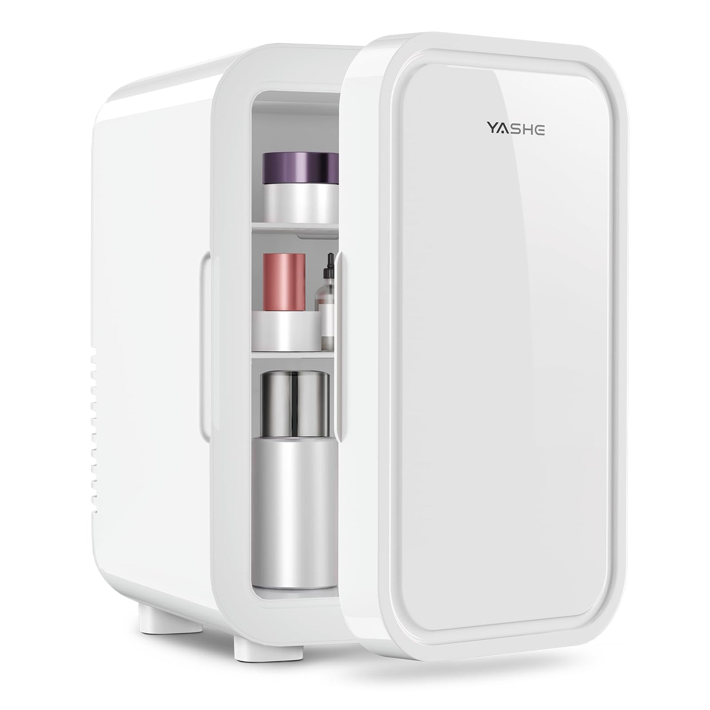 YASHE Mini Fridge, 6 Liter/8 Can 110V AC/DC Portable Thermoelectric Cooler Refrigerators for Bedroom, Personal Skin Care Fridge for Cosmetics, Drink, Milk, Office, Dorm Room and Car, White