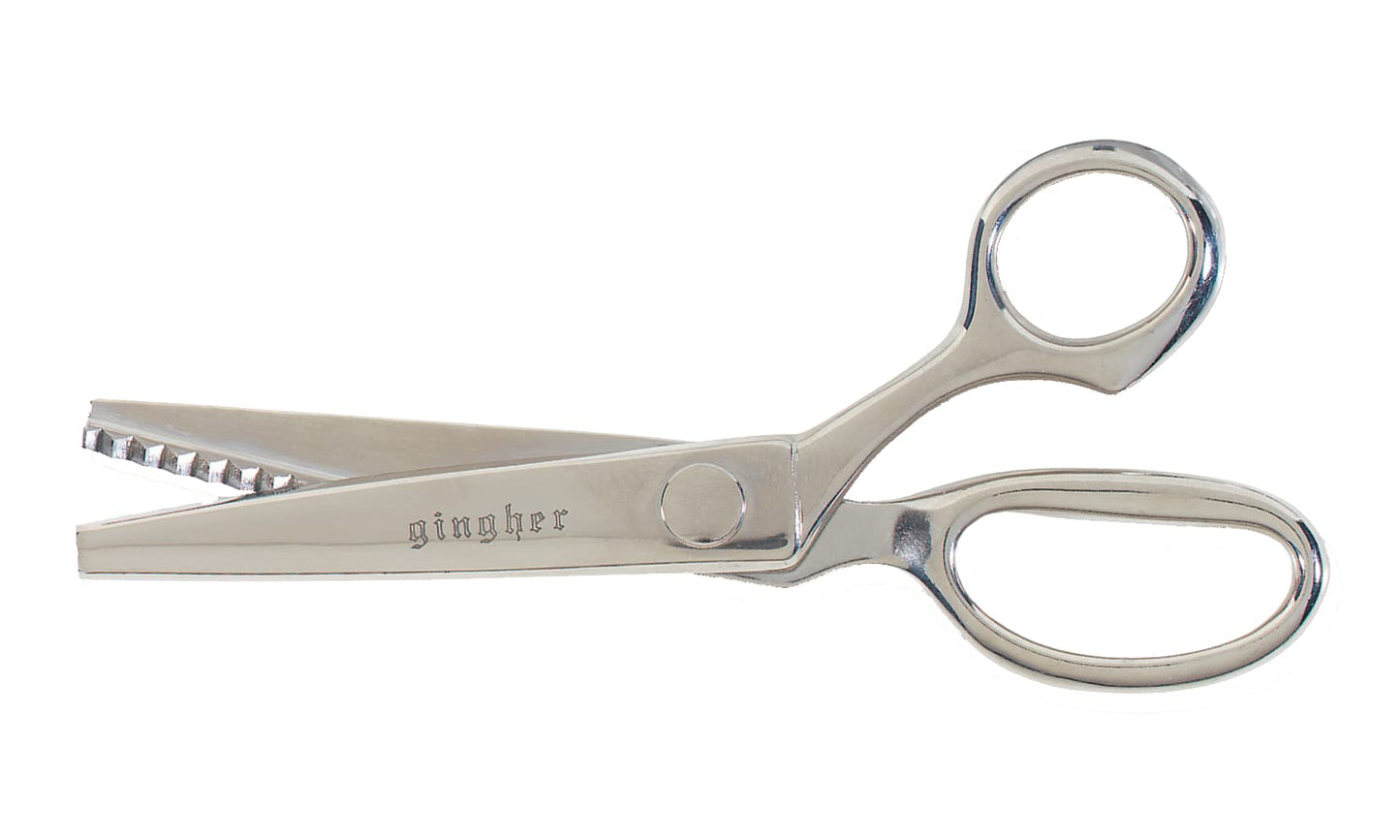 Gingher 7.5" Pinking Shears Scissors, Zigzag Blades for Ravel-Resistant Decorative Edges, Sawtooth Blades to Reduce Fraying for Fabric Cutting and Embroidery, Stainless Steel Chrome-over-Nickel Finish
