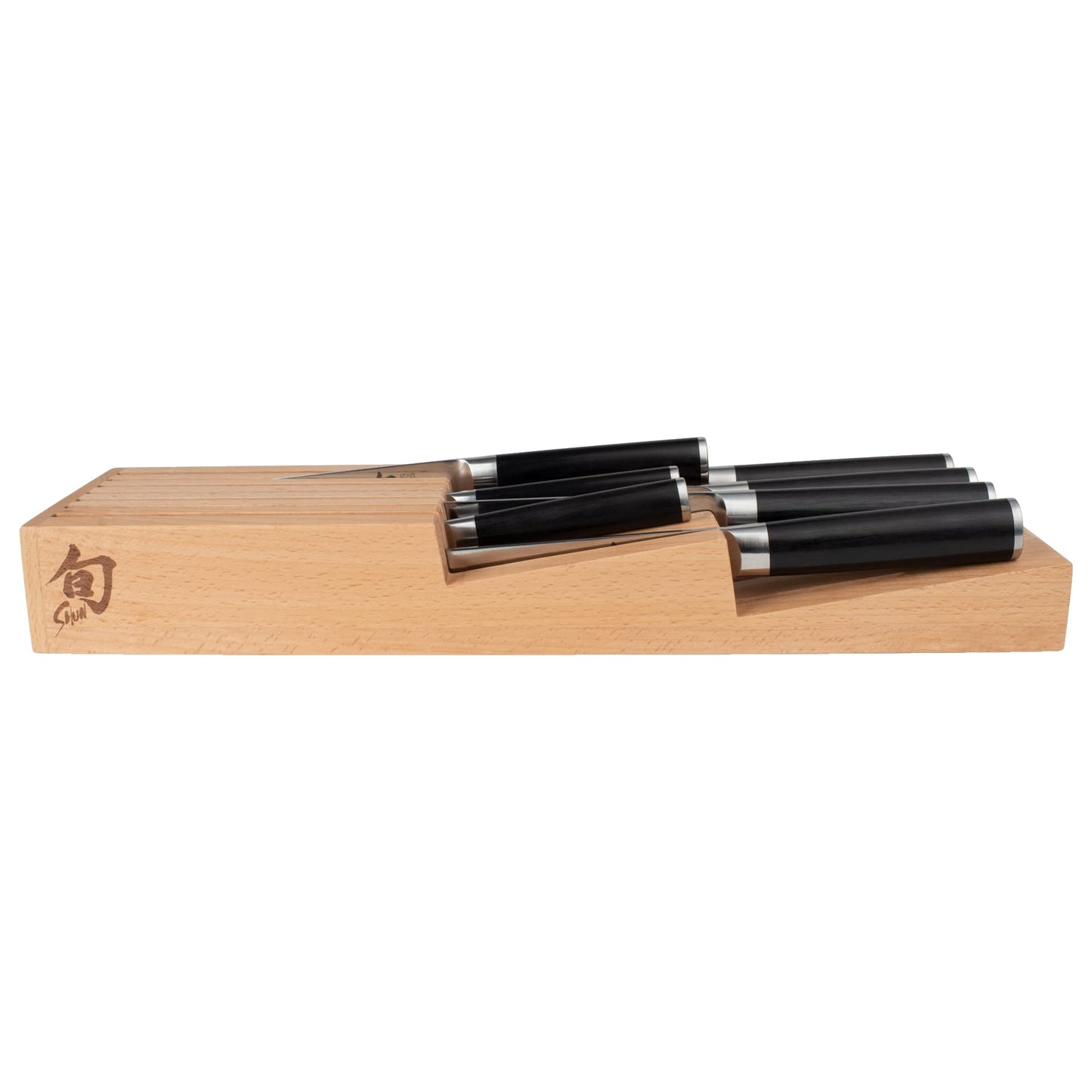 Shun Drawer Knife Tray, 7 Slot Wooden Knife Holder, Genuine Beechwood, Kitchen Storage for Professional and Home Chefs
