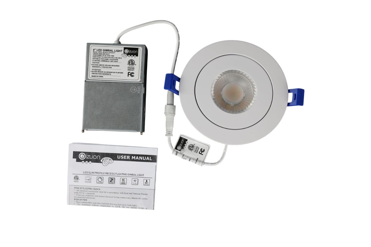 Oizuon Gimbal Recessed Lighting 4 Inch – 5CCT (2700K/3000K/3500K/4000K/5000K) with 90° Tilt & 360° Rotation, 750LM Dimmable Ceiling Light – 9W LED Kitchen Ceiling Light for Home, Office – 6 Pack