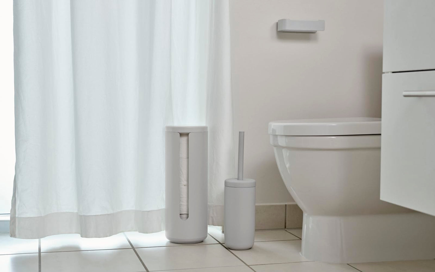 Zone Denmark Nova One Ceramic Toilet Long Brush | with Brush Holder Soft Touch | Enhance Your Bathroom with a Chic and Practical Duo for Modern Style and Effortless Hygiene - Coating (Soft Grey)