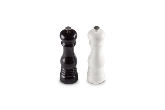 Le Creuset Salt and Pepper Mill Set, 8" x 2 1/2" each, Black & White