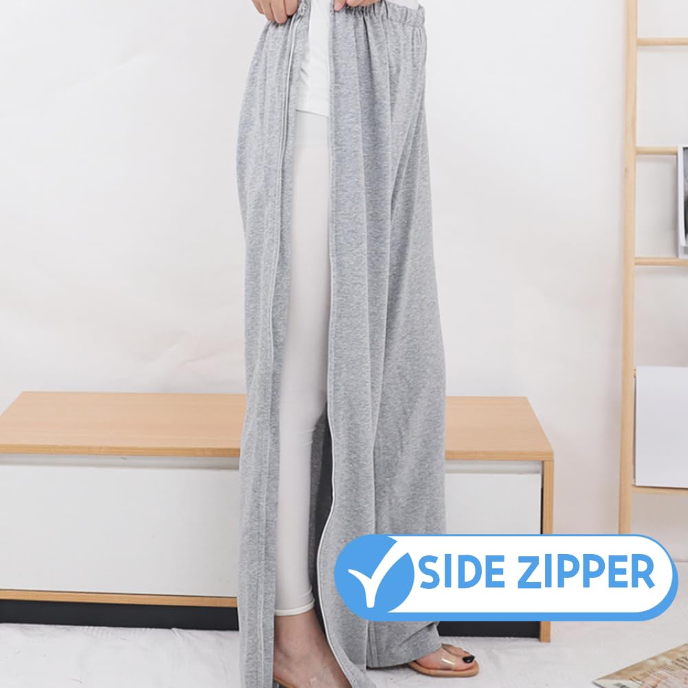 WEEOATAR Unisex Patient Pants,Bedridden Patient Clothing,Disability Clothing with Zippers for Easy Access,Hospital Gowns Nursing Aid for Elderly,Disabled,Dialysis and Bedridden Patients(Grey,XXL)