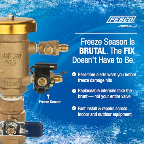 Febco 765 Series 3/4" Bronze Pressure Vacuum Breaker Backflow Preventer, Quarter Turn Shutoff, NPT Connections, Freeze Sensor with SentryPlus Alert Technology, Industrial Plants, Irrigation System