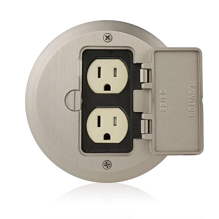Leviton 25251-TFN 15 Amp 1-Gang Floor Box Assembly, Commercial Grade, Tamper-Resistant, Self-Grounding