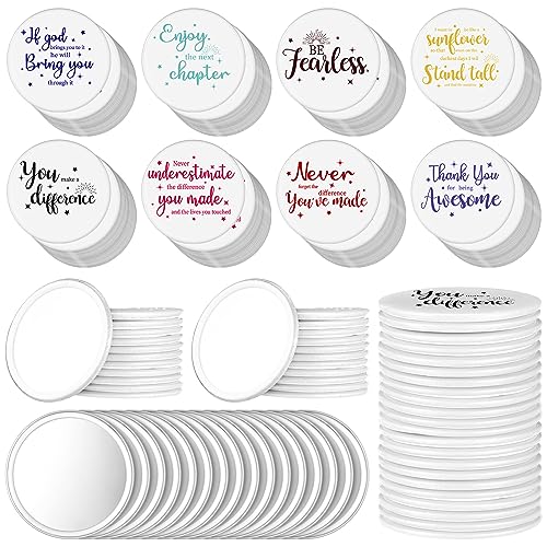 Kigley Mother's Day International Gifts for Women 2.8 Inch Inspirational Compact Mirror Round Portable Pocket Makeup Glass Mirror Purse Mini Small Mirror for Nurse Graduation(White Base,96 Pcs)