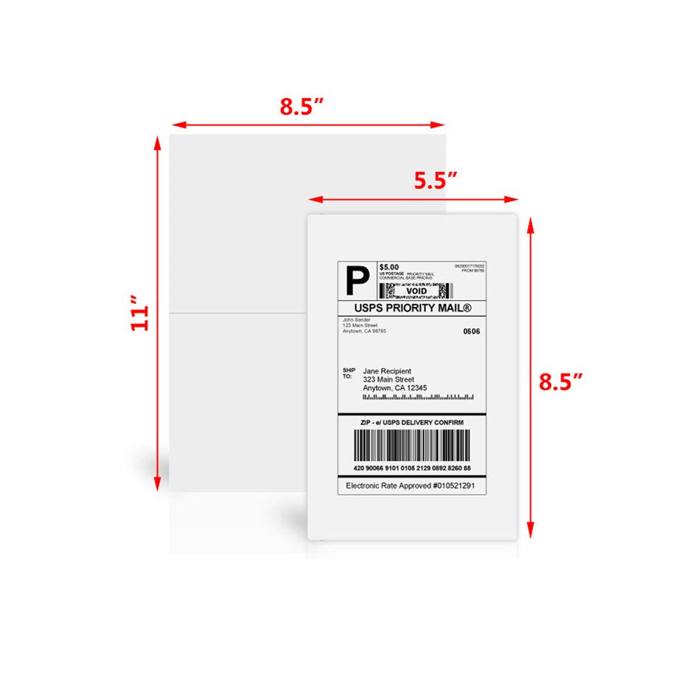 FungLam Shipping Labels with Self Adhesive, for Laser & Inkjet Printers, 8.5 x 5.5 Inches, White, Pack of 1000 Labels