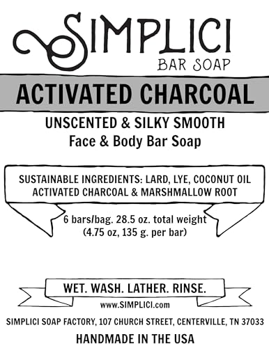Simplici Activated Charcoal Natural Soap (smooth + for sensitive skin) 6 Bar Value Bag. Palm Free.
