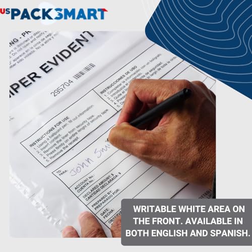 USPACKSMART 12”x16" Opaque Plastic Deposit Bags with Security Tape Tamper Evident - Secure Bank Deposits, Cash Handling, & Currency Transport | Self-Sealing Tape with Hidden Graphics | 100-Pack