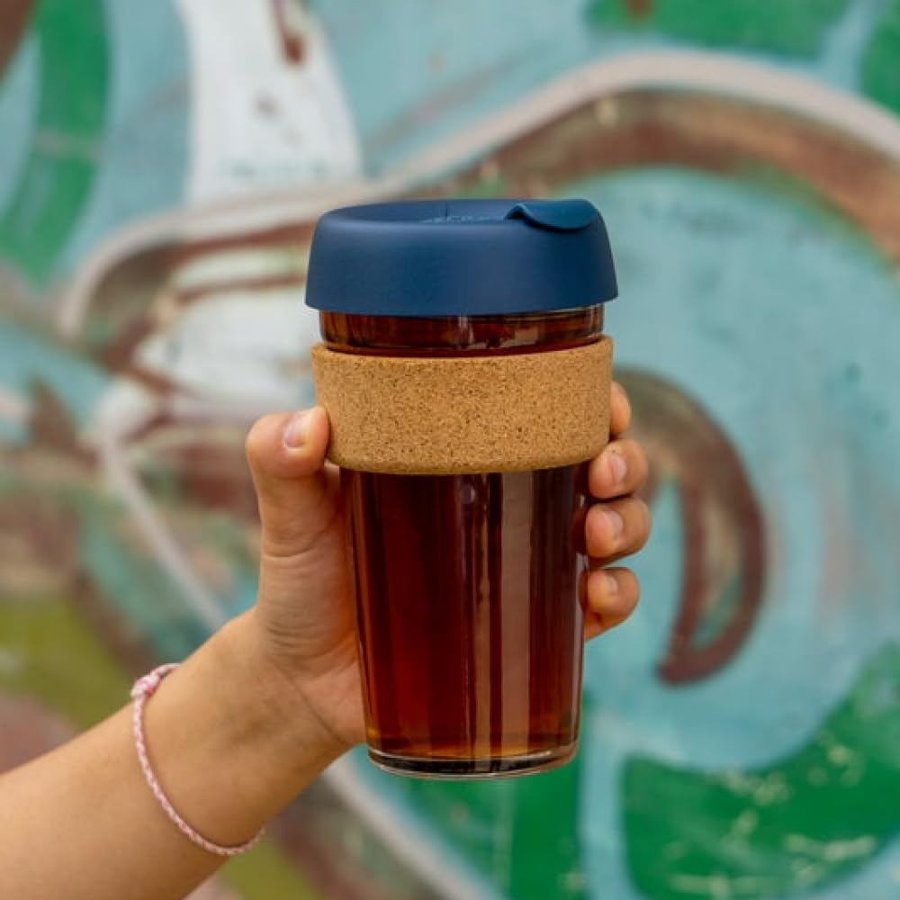 KeepCup Brew Cork, Reusable Glass Tumbler with Natural Cork, Grande Coffee Cup 16oz / 454ml - Deep