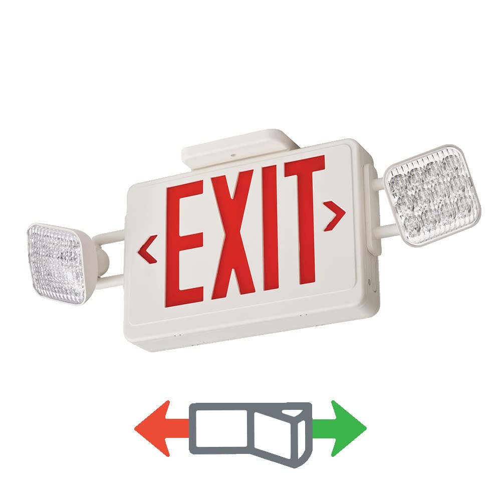 Lithonia Lighting ECRG Basics LED Exit Sign/Emergency Light Combo, Red/Green Switchable Exit Sign and Emergency Lights for Business, 2-Head Fixture, Square Lamp Heads, White (ECRG SQ M6)