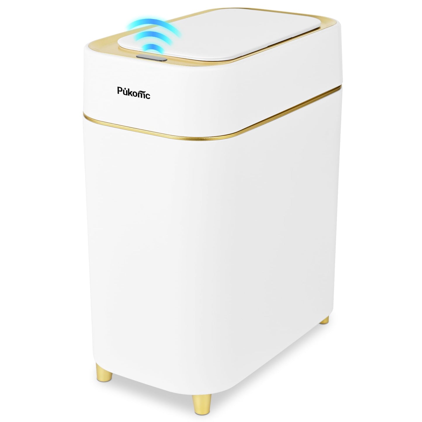 Pukomc 2.3 Gallon / 9L Automatic Adsorption Sensor Trash Can, White Gold Motion Sensor Garbage Bin with Vacuum Suction, Slim Fashionable Design for Kitchen, Bathroom, Office & Small Space